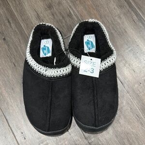 Kids Black Slippers with Silver Trim